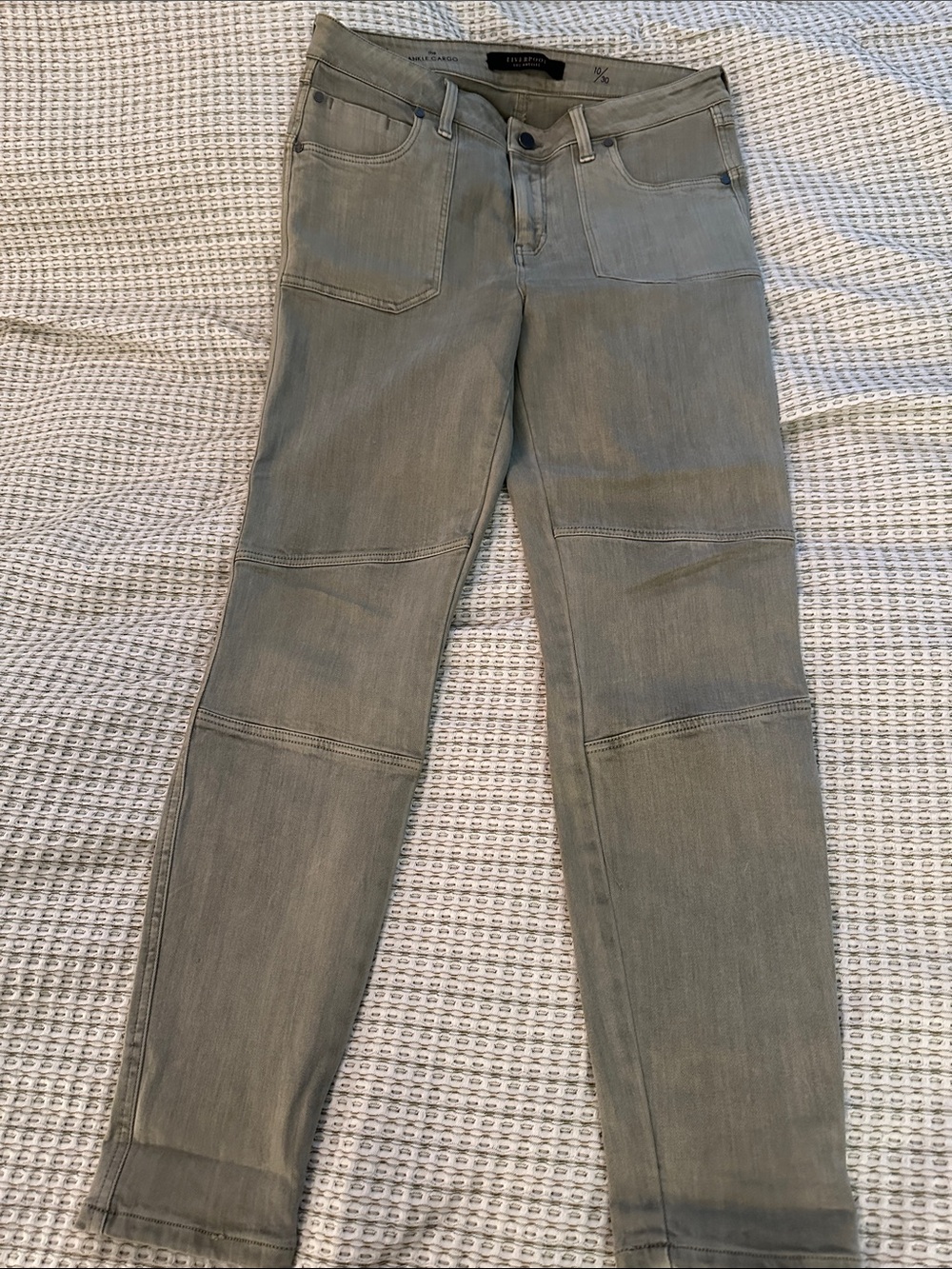 Liverpool Olive Ankle Cargo Skinny Jeans with Knee Stitch Panels
